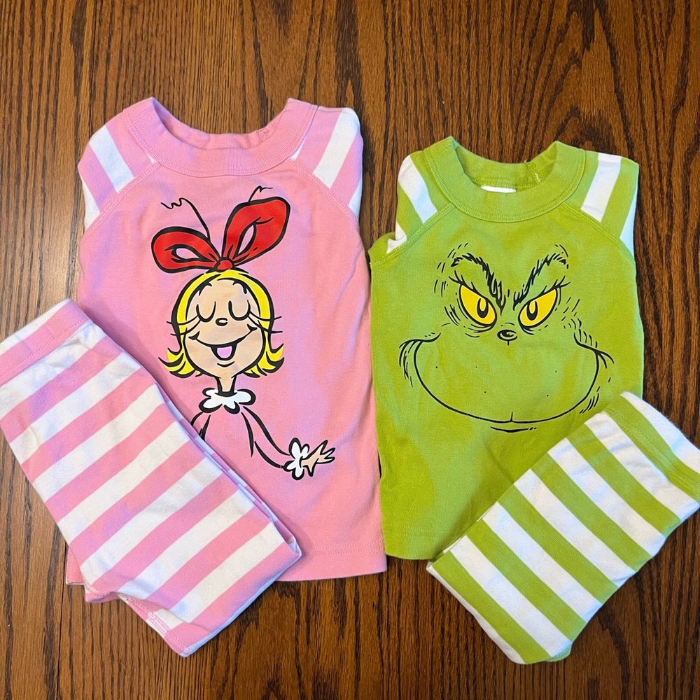 Hanna Andersson Size 4 Pink and Size 2T Green Grinch Pajama Set